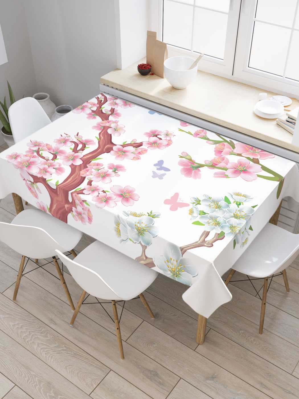 

Скатерть прямоугольная JoyArty "Запах весны" из оксфорда, 120x145 см, Розовый, Запах весны