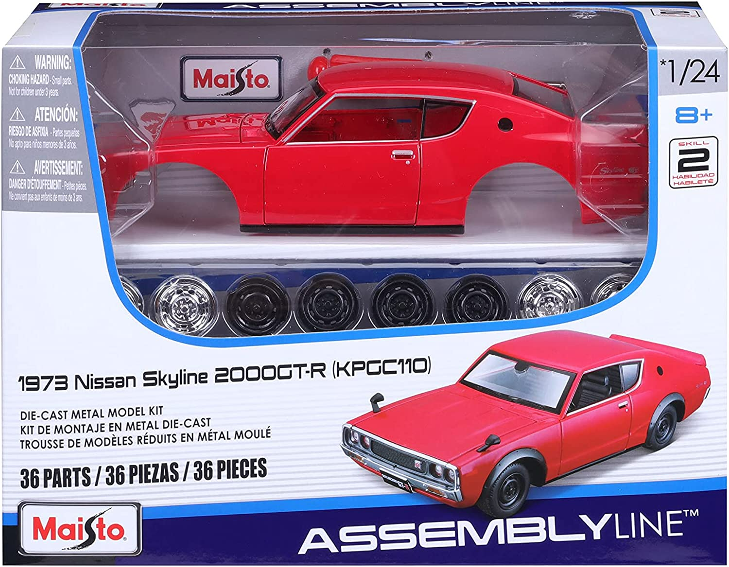 

Машинка сборная металлическая Maisto KIT 1:24 1973 Nissan Skyline 2000GT-R 39528, Красный, 39528