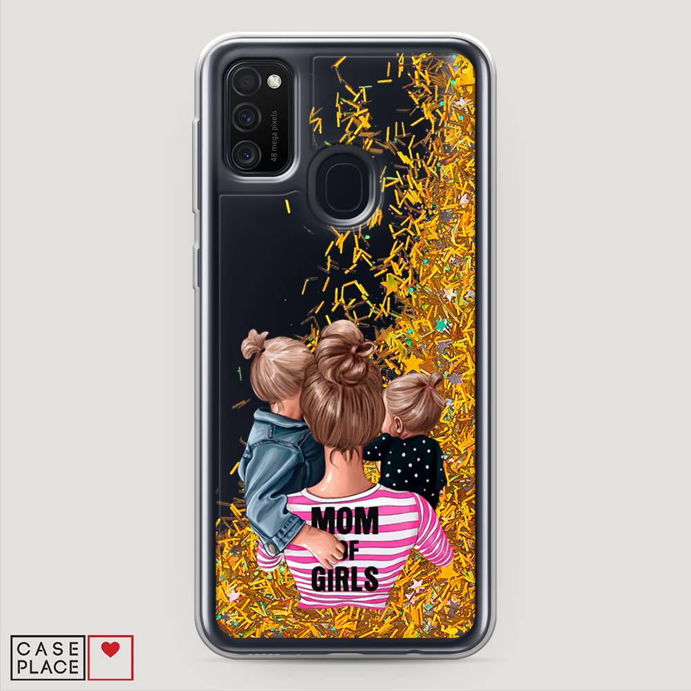 

Жидкий чехол с блестками "Mom of Girls" на Samsung Galaxy M21, 29790-1