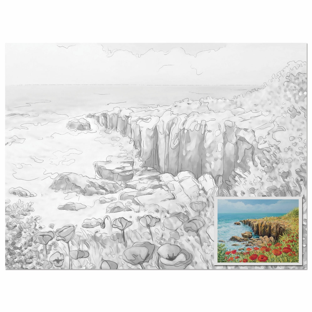 фото Набор из 4 шт, холст на картоне с контуром brauberg art classic цветы и море, 30х40 см