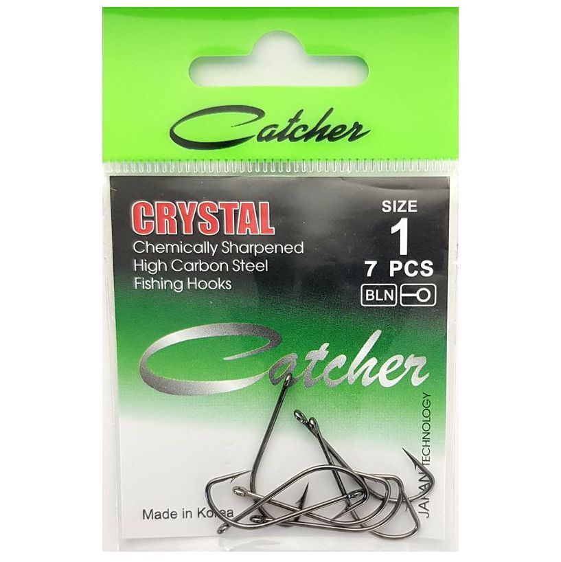 

Одинарные крючки Catcher кристалл №1 BN, с колечком, прямое острие, с бородкой, Черный, CRYSTAL