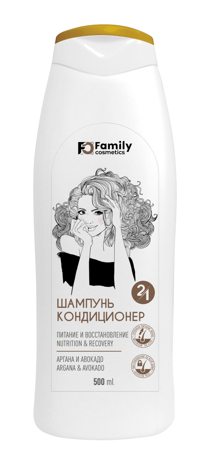 фото Шампунь-кондиционер family cosmetics 2 в 1 для всех типов волос 500мл 2шт