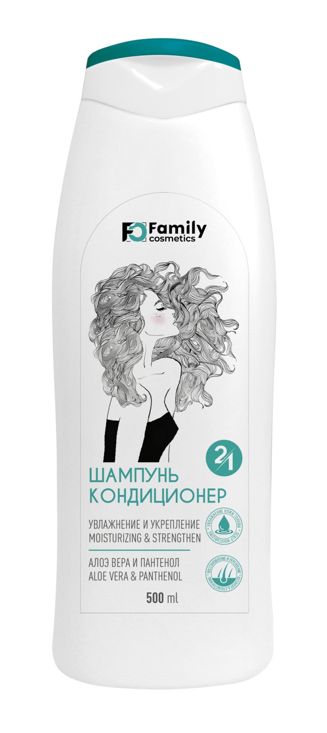 Шампунь-кондиционер Family Cosmetics 2 в 1 для всех типов волос 500мл  2шт кондиционер для волос с экстрактами манго и ягод асаи beauty family