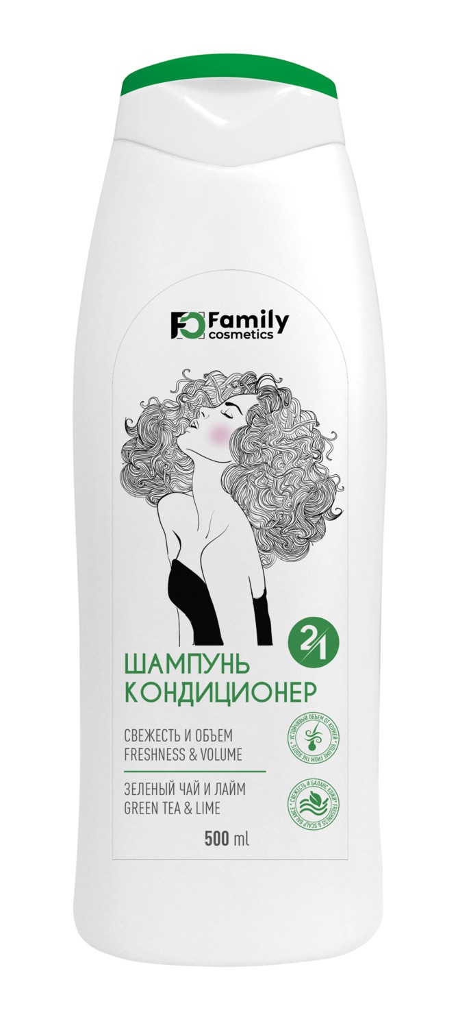 Шампунь-кондиционер Family Cosmetics 2 в 1 для всех типов волос 500мл 2шт тритановая бутылка активатор водородной воды 500мл