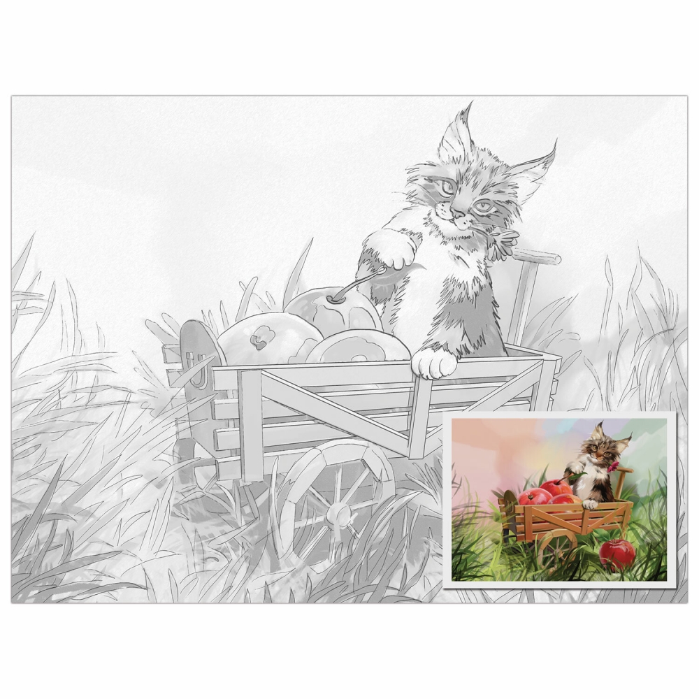 Набор из 4 шт, Холст на картоне с контуром Brauberg Art Classic КОТ, 30х40 см