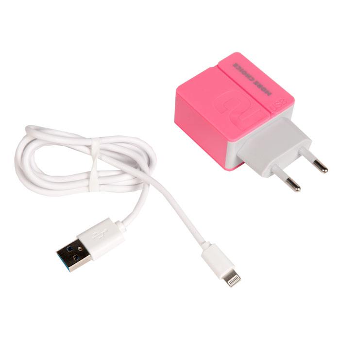 фото Сетевое зарядное устройство more choice lightning - usb 2xusb 2.4 а розовый