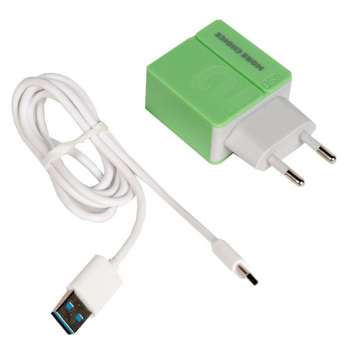 

Сетевое зарядное устройство More Choice type-c - usb 2xUSB 2.4 А зеленый