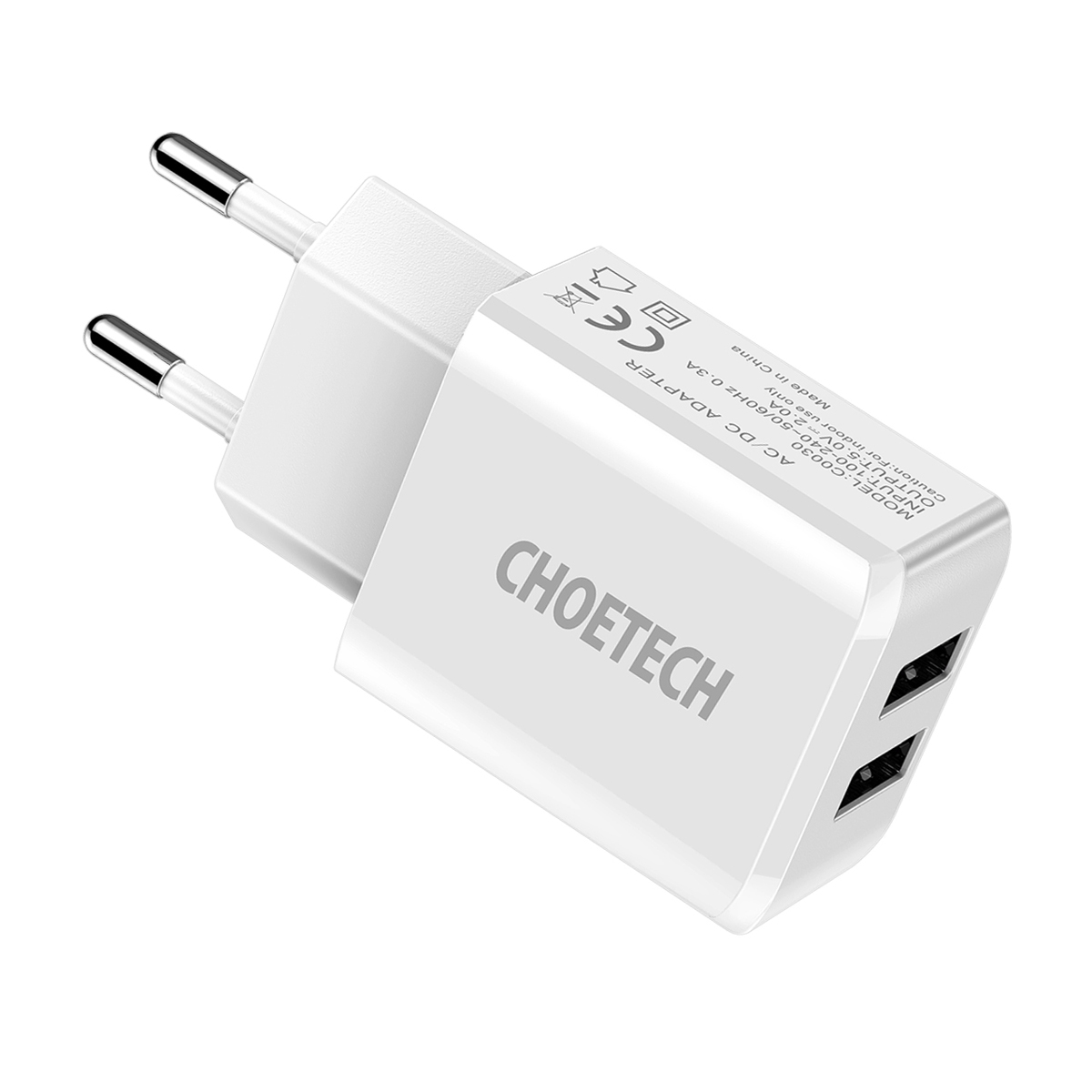 Сетевое зарядное устройство Choetech 2xUSB Type A 2 А белый