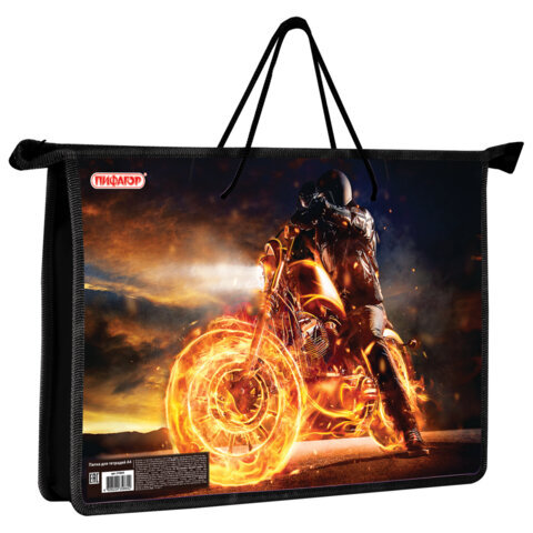 

Папка Пифагор Fire moto 270865 А4 1 отделение пластик ручки-шнурок, Черный