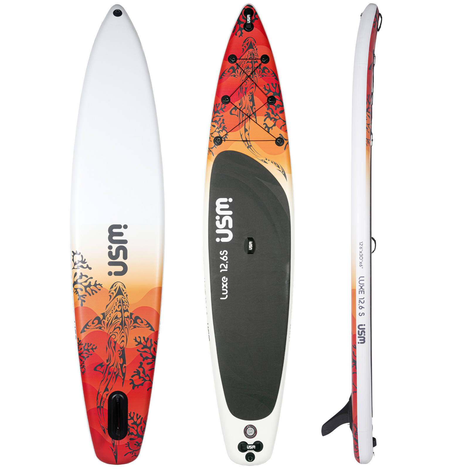 SUP-доска LUXE USM 12,6 Sport Shark Orange 384х80х15 см/ 12.6 ft х32х6 двухслойная