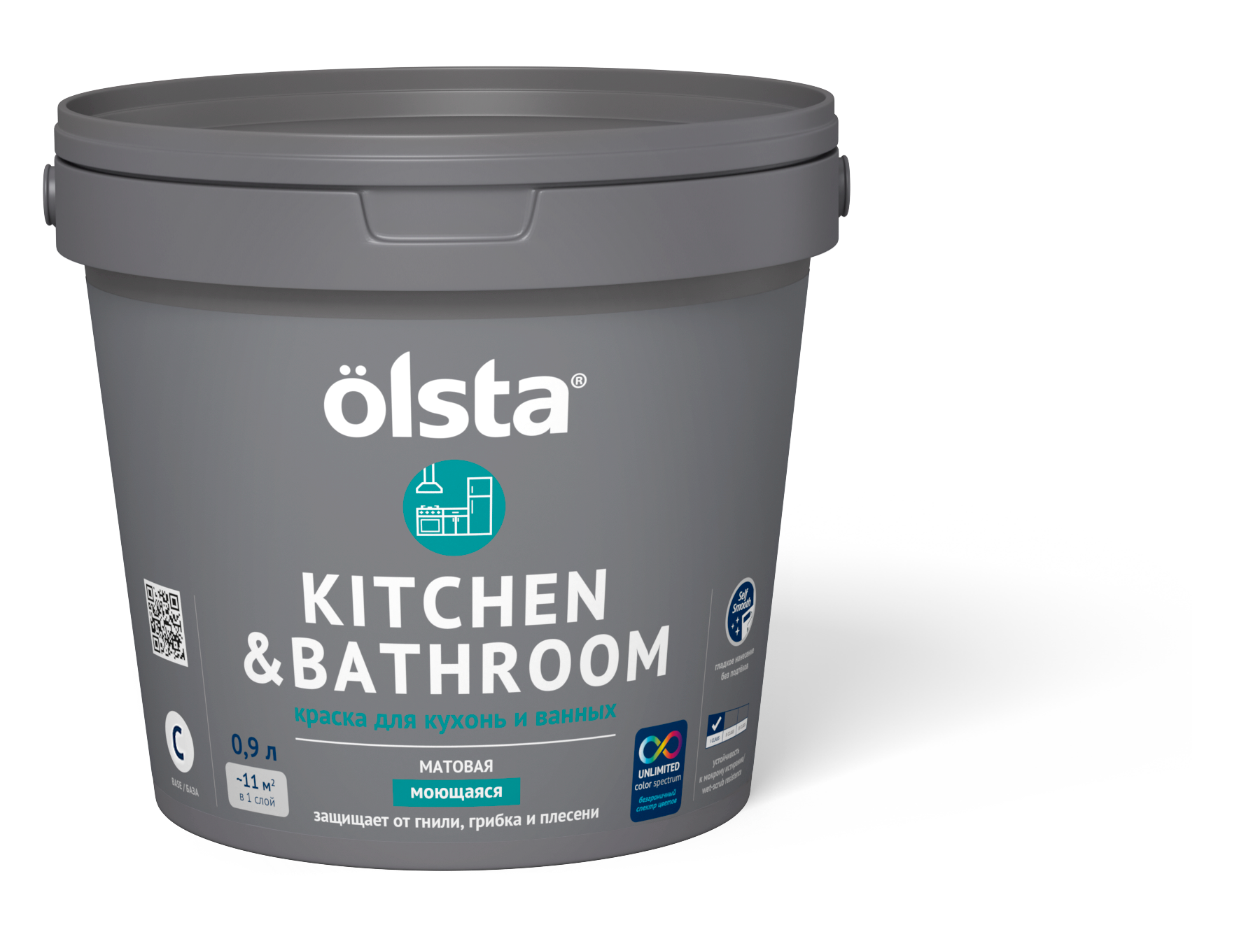 Краска для кухонь и ванных Olsta Kitchen&bathroom База C 0,9 л (только под колеровку) акриловая водно дисперсионная влагостойкая краска прогресс для ванн и кухонь вд ак 203