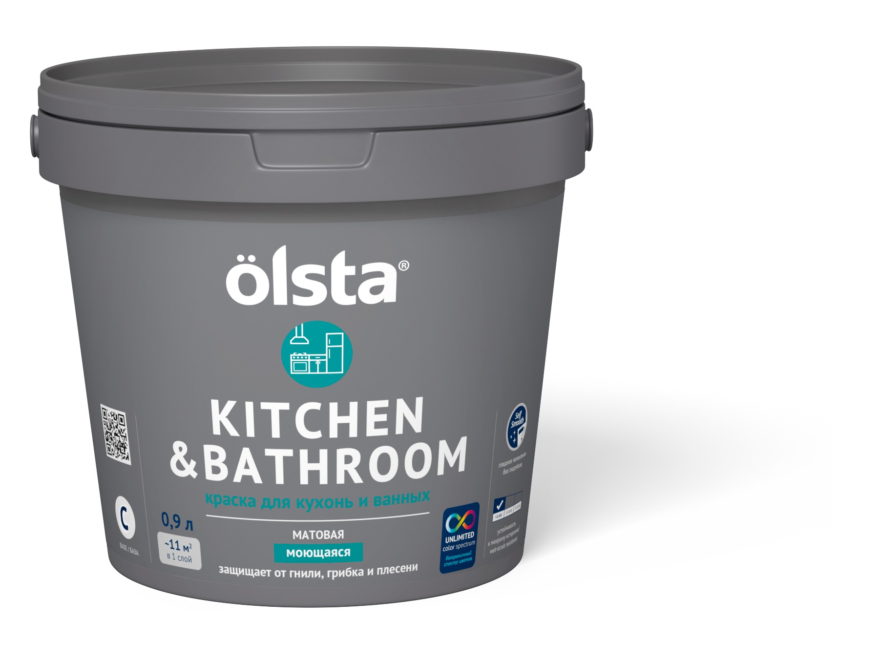 

Краска для кухонь и ванных Olsta Kitchen&bathroom База C 0,9 л (только под колеровку), Прозрачный, Kitchen&bathroom