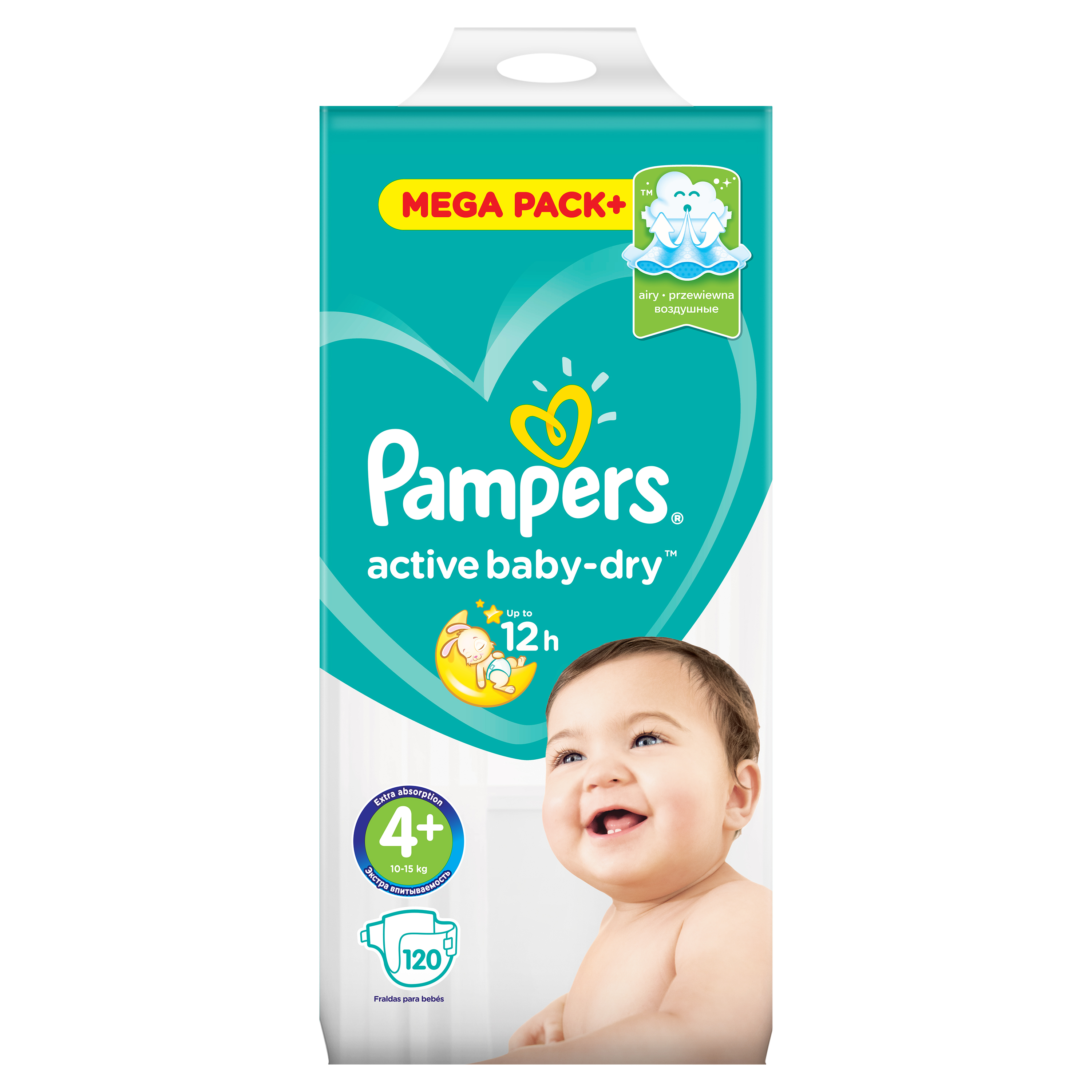 

Подгузники Pampers Active Baby-Dry 10-15 кг, 4+ размер, 120 шт.