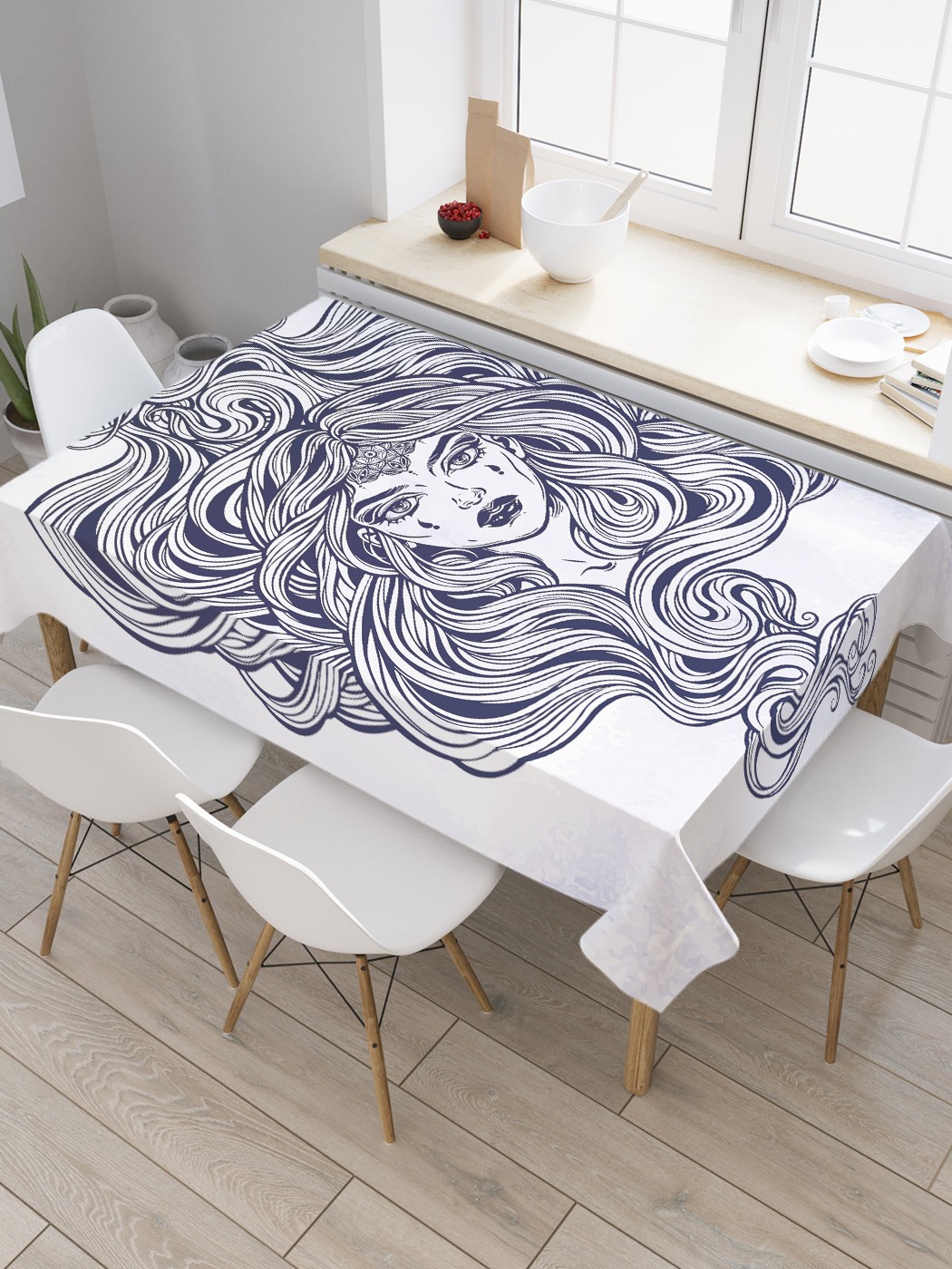 

Скатерть прямоугольная JoyArty "Девушка Горгона" из сатена, 180x145 см, Белый, Девушка Горгона