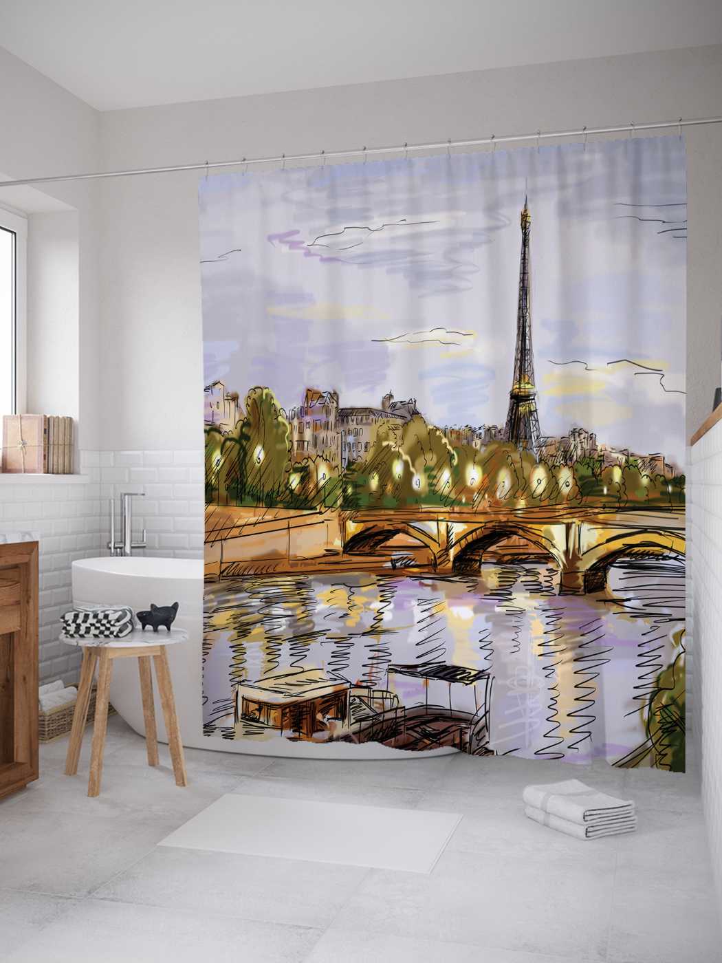 

Штора для ванной JoyArty "Плывем по вечернему Парижу" из сатена, 180х200 см с крючками, Черный, Плывем по вечернему Парижу