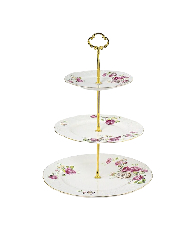 

Фруктовница трехъярусная фарфор Lenardi Maria rose 36см 226-093, Белый