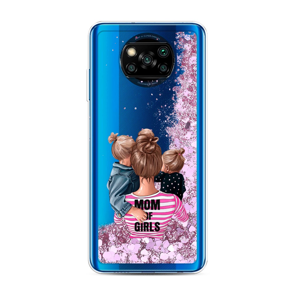 фото Жидкий чехол с блестками "mom of girls" на xiaomi poco x3 nfc awog