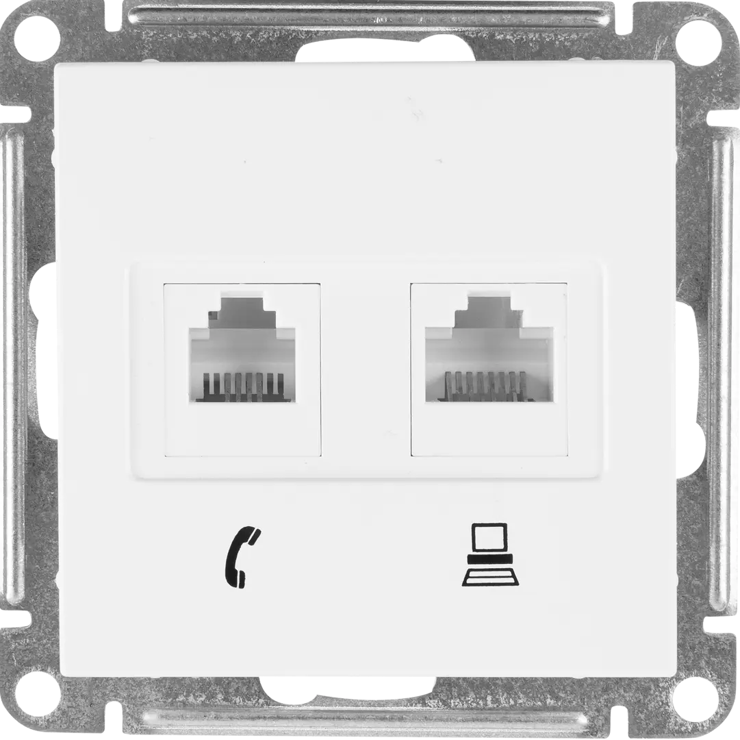 Телефонная/компьютерная розетка встраиваемая Schneider Electric W59 RJ11, цвет белый lexel дуэт белый розетка двойная rj11 rj45 телефон компьютер кат 5e se wde000185