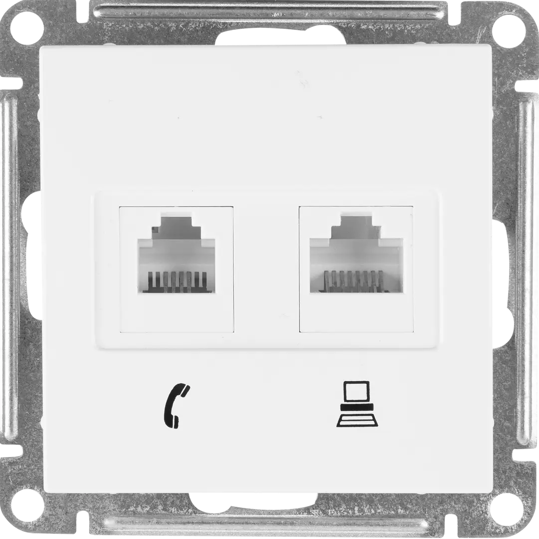 розетка 2 ая комп rj45 тел rj11 алюминий schneider electric Телефонная/компьютерная розетка встраиваемая Schneider Electric W59 RJ11, цвет белый