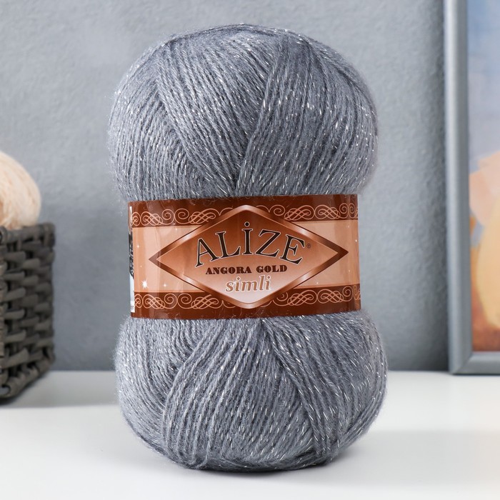 

Пряжа "Angora Gold Simli" 75% акрил, 20% шерсть, 5% металлик 500м/100гр (87), Серый