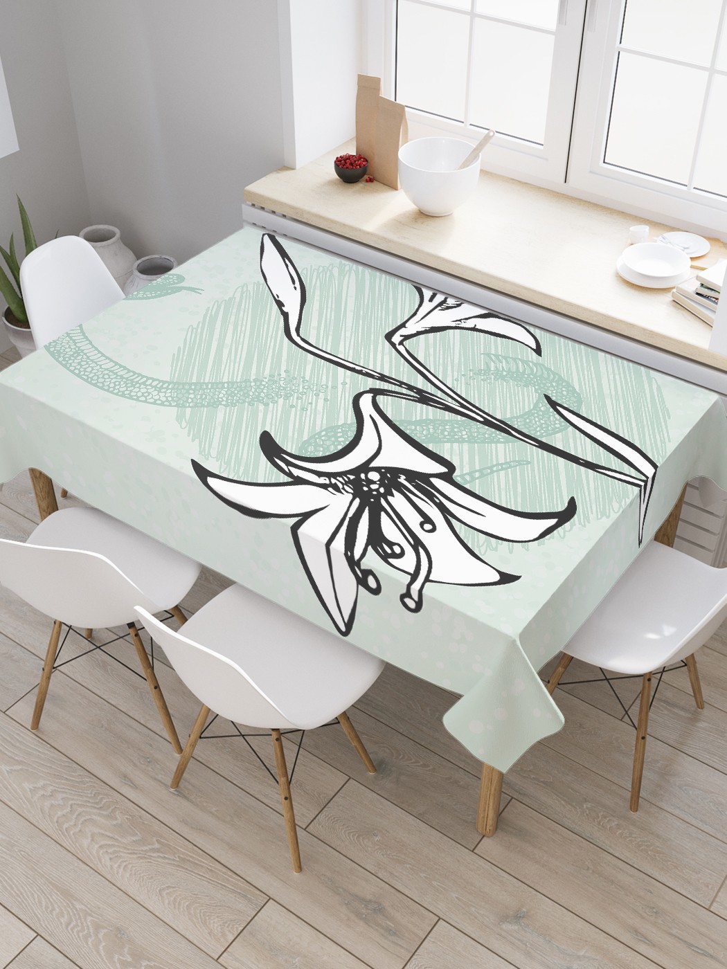 

Скатерть прямоугольная JoyArty "Змея и лилии" из сатена, 180x145 см, Змея и лилии