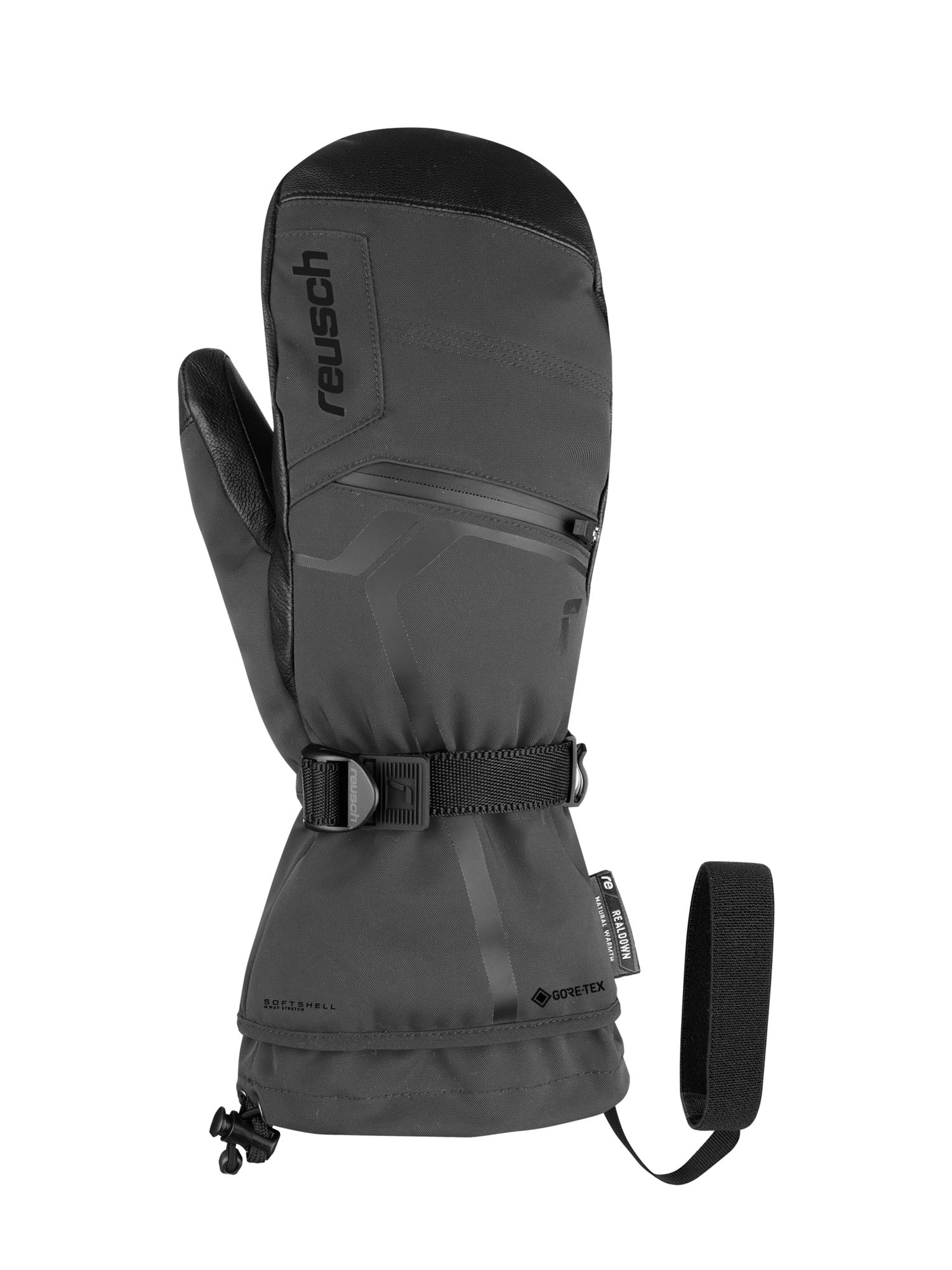 Варежки мужские Reusch Down Spirit Gtx Mitten серые; черные, р. 8.5