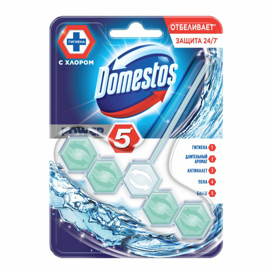 

Блок Domestos Power 5 Кристальная чистота с хлором подвесной для унитаза 55 г