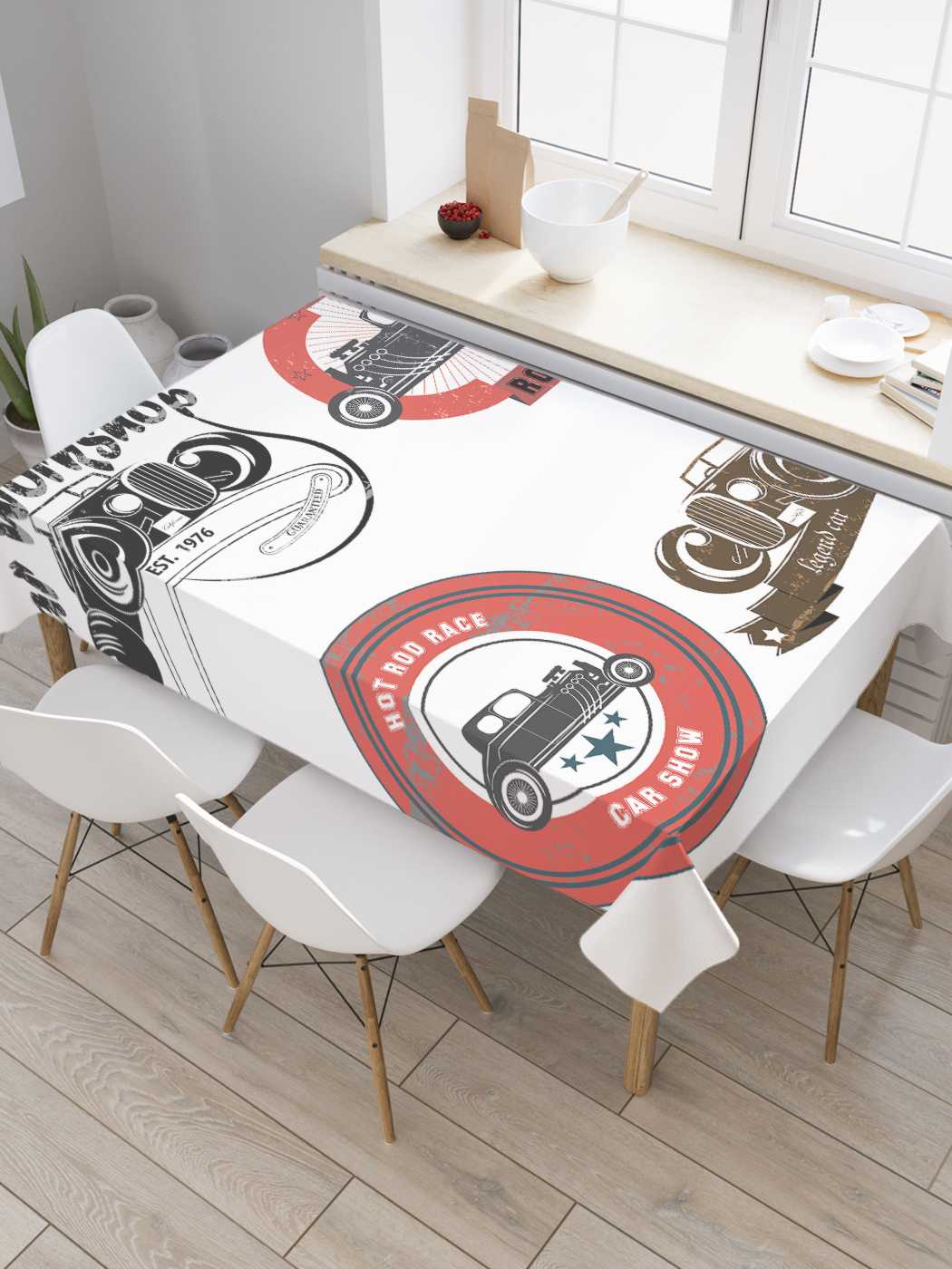 

Скатерть прямоугольная JoyArty "Старинные машины" из оксфорда, 120x145 см, Белый, Старинные машины