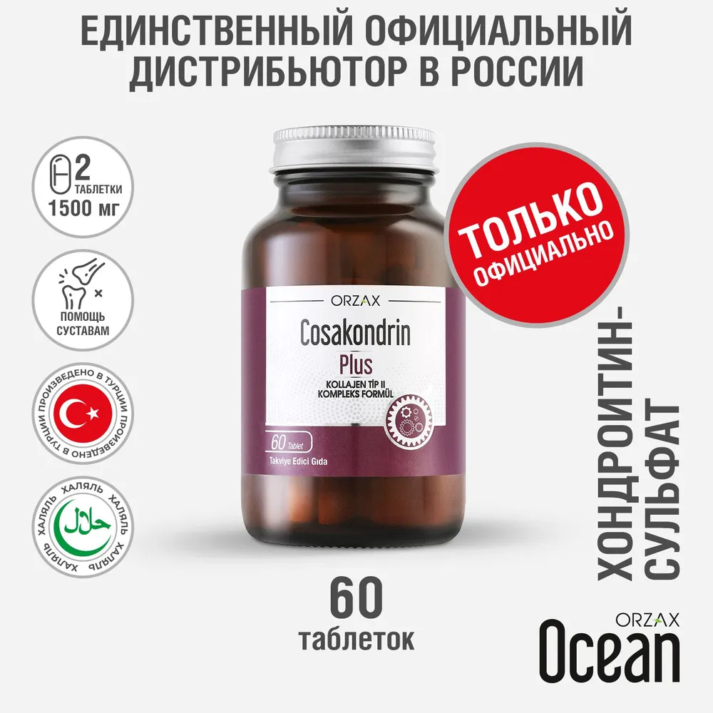 

Глюкозамин хондроитин и MSM Orzax Cosakondrin Plus, 60 таблеток, Plus