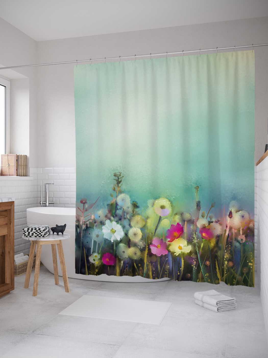 

Штора (занавеска) для ванной JoyArty "Цветы в тумане" из сатена, 180х200 см с крючками, Голубой, Цветы в тумане