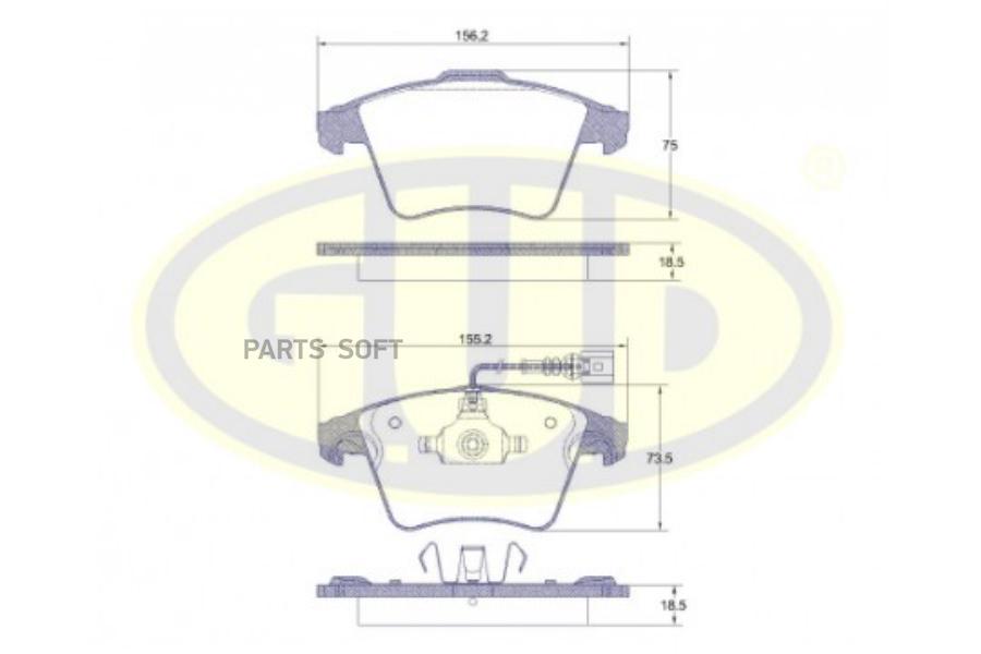 

Колодки пер vw t5/multivan 2.0/3.2/1.9tdi/2.5tdi 03- диски 16 1шт GUD GBP104511