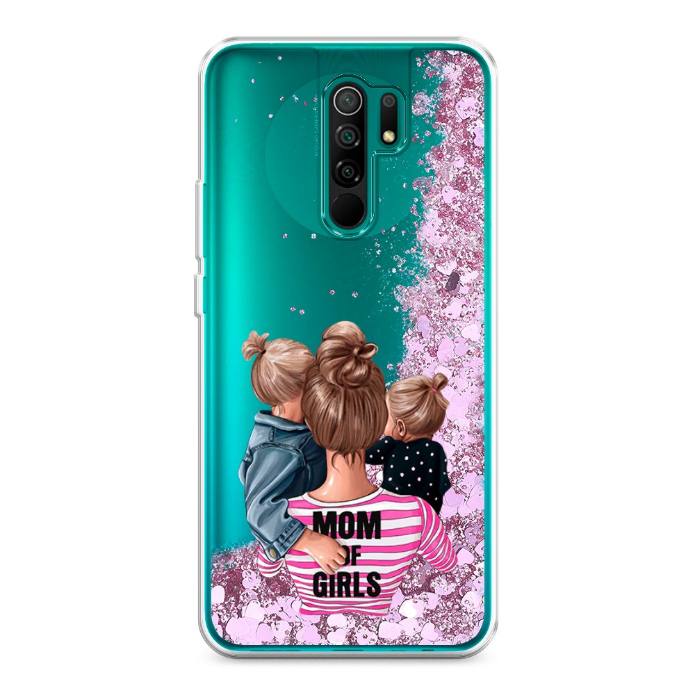 фото Жидкий чехол с блестками "mom of girls" на xiaomi redmi 9 awog