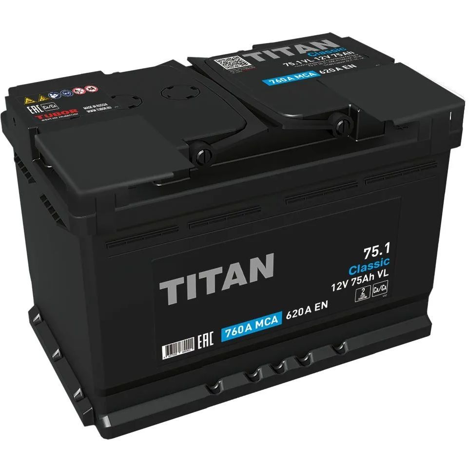 

Аккумулятор автомобильный TITAN CLASSIC 75 Ач прямая полярность, Classic 75.1