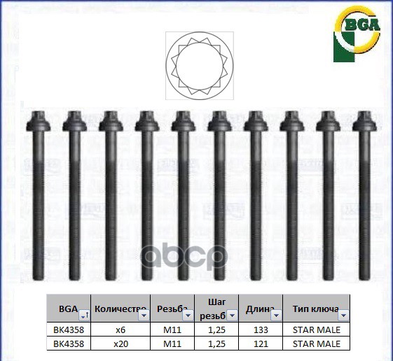

К-Т Болтов Гбц To Land Cruiser Vi (J100) 4.2 Td Bk4358 Bga арт. BK4358