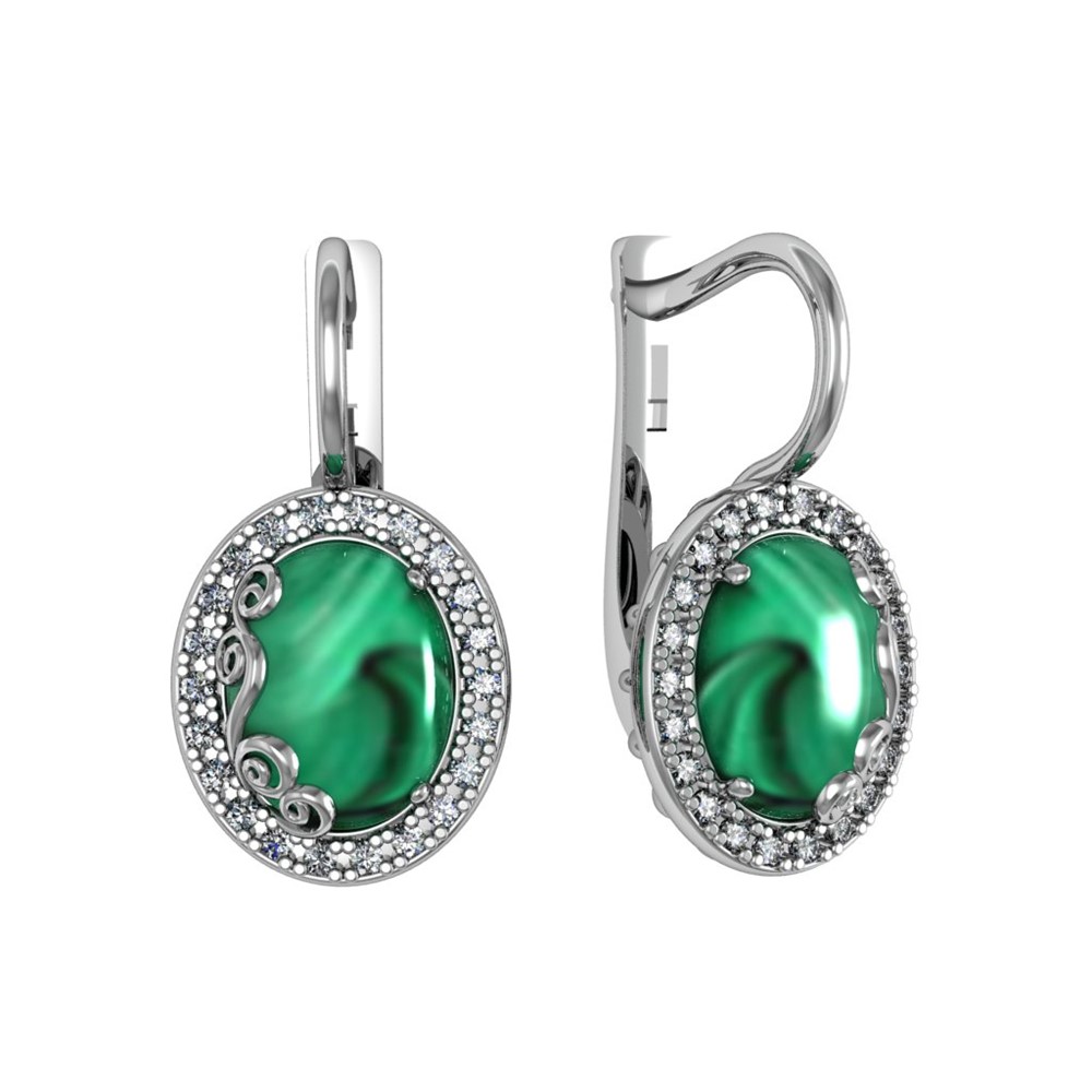 

Серьги из серебра ПРИВОЛЖСКИЙ ЮВЕЛИР 341811-FA11ML, фианит/малахит, 341811-FA11ML
