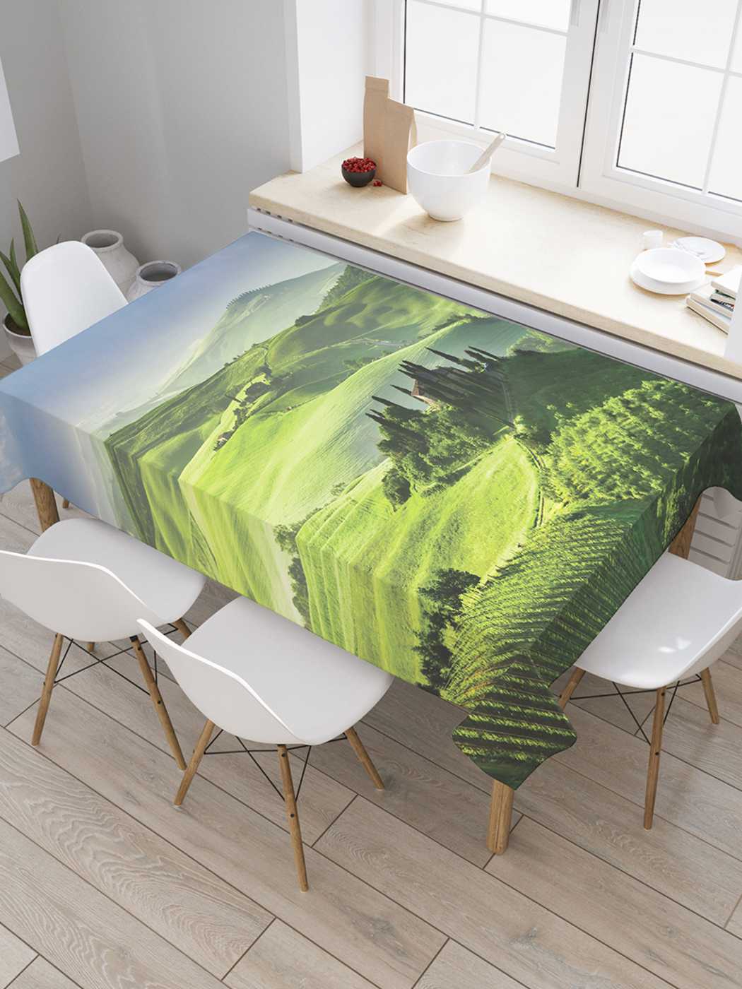 

Скатерть прямоугольная JoyArty "Поднебесный мир" из оксфорда, 180x145 см, Зеленый, Поднебесный мир