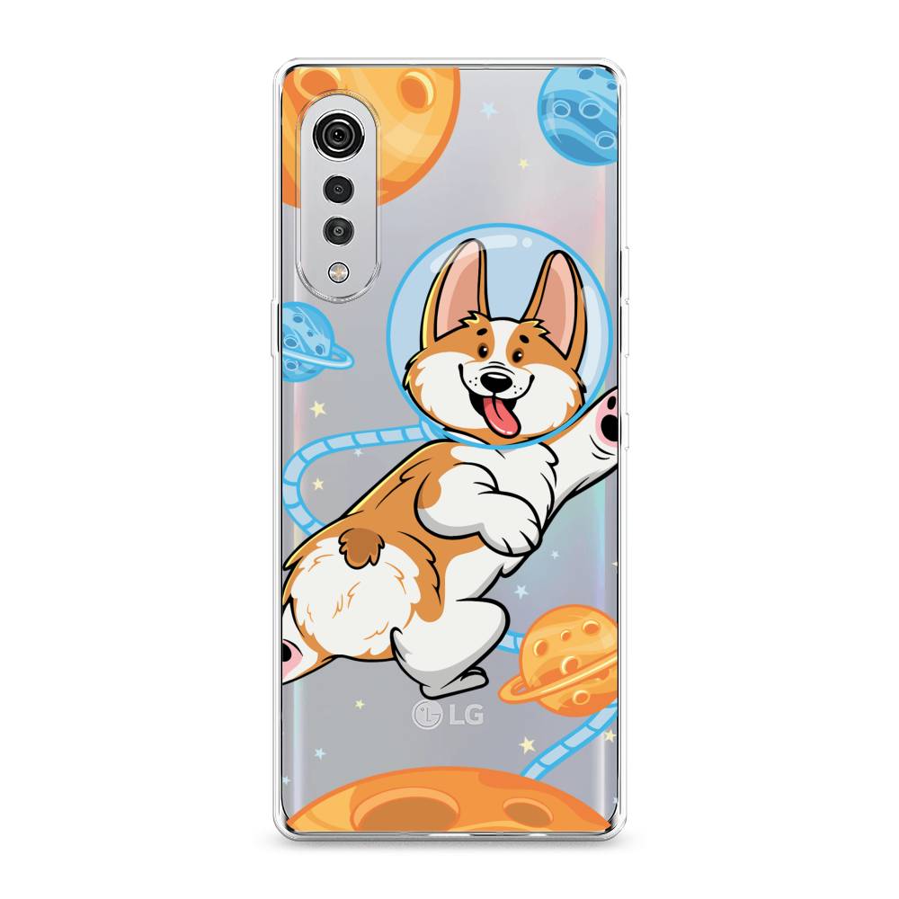 

Чехол на LG Velvet 4G "Корги-космонавт", Голубой;бежевый;белый, 84450-1