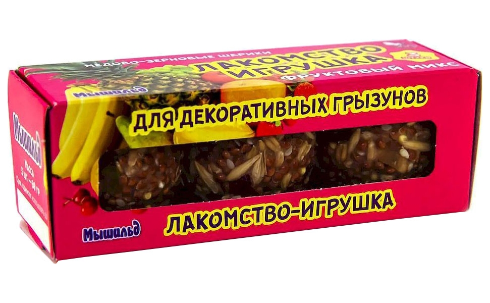 

Медово-зерновые шарики для грызунов Мышильд фруктовый микс, 3 шт по 60 г