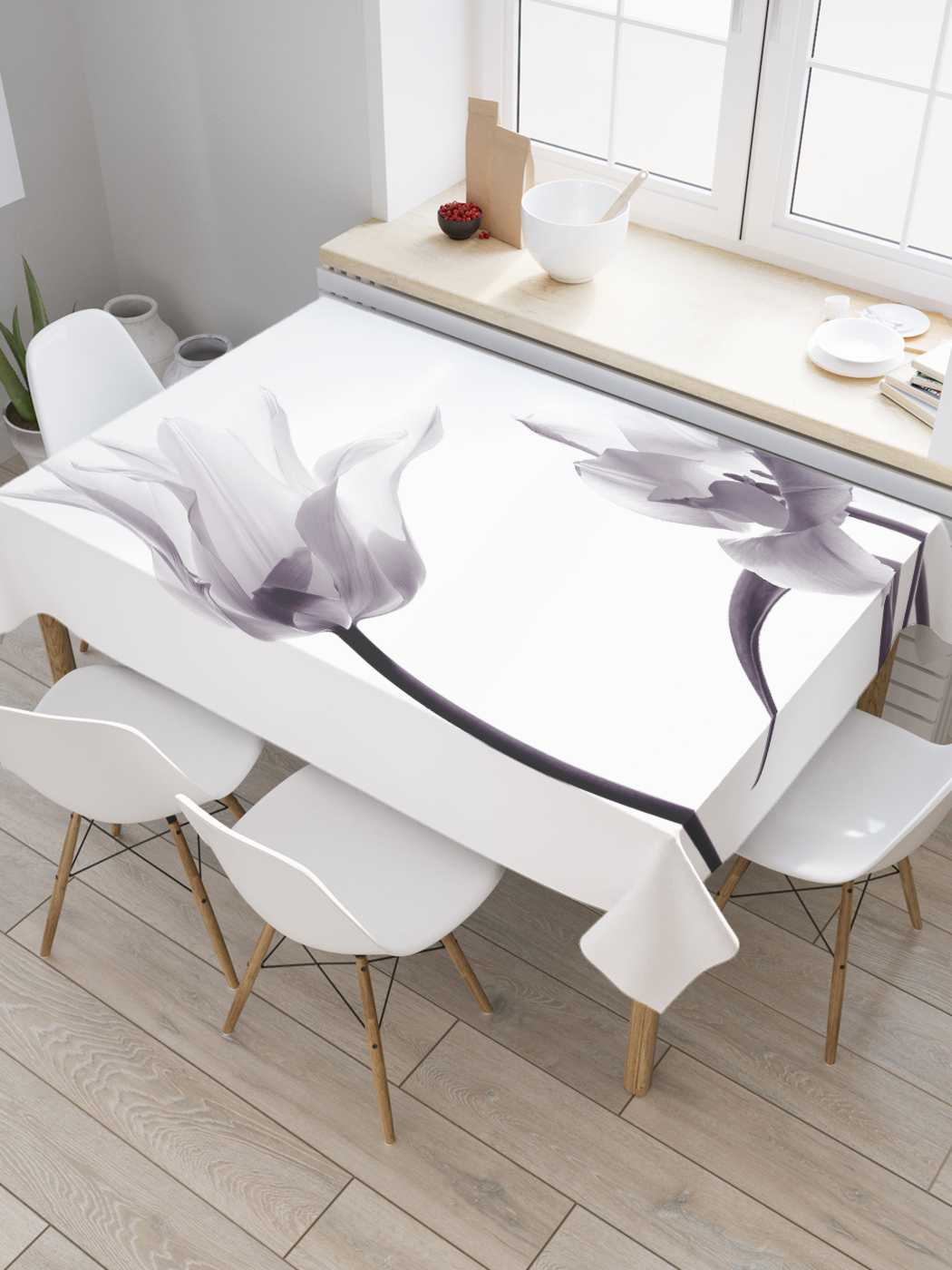 

Скатерть прямоугольная JoyArty "Цветочное очертание" из оксфорда, 120x145 см, Белый, Цветочное очертание