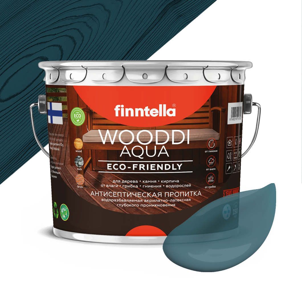 

Антисептическая пропитка для дерева на водной основе FINNTELLA WOODDI AQUA для внутренних, Синий, WOODDI AQUA цвет