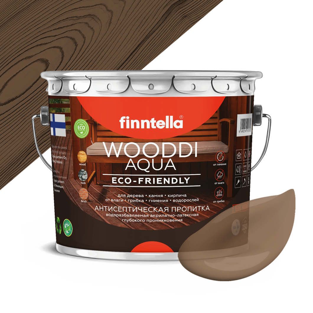 

Антисептическая пропитка для дерева на водной основе FINNTELLA WOODDI AQUA для внутренних, Серый, WOODDI AQUA цвет