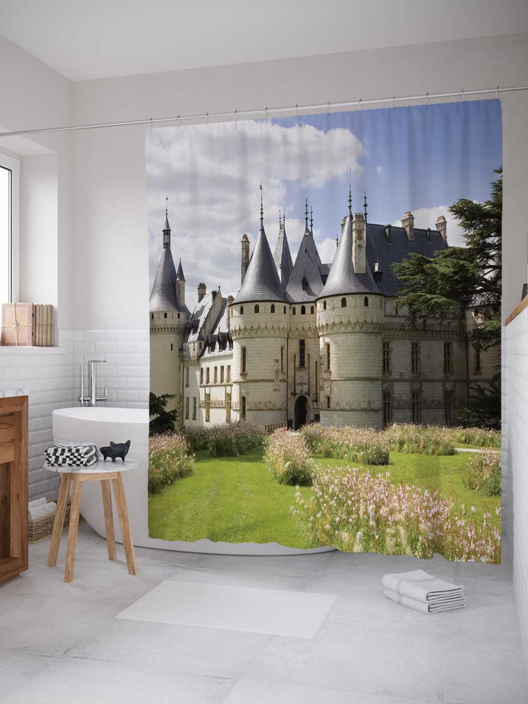 

Штора (занавеска) для ванной JoyArty "Подход к замку" из сатена, 180х200 см с крючками, Серый, Подход к замку