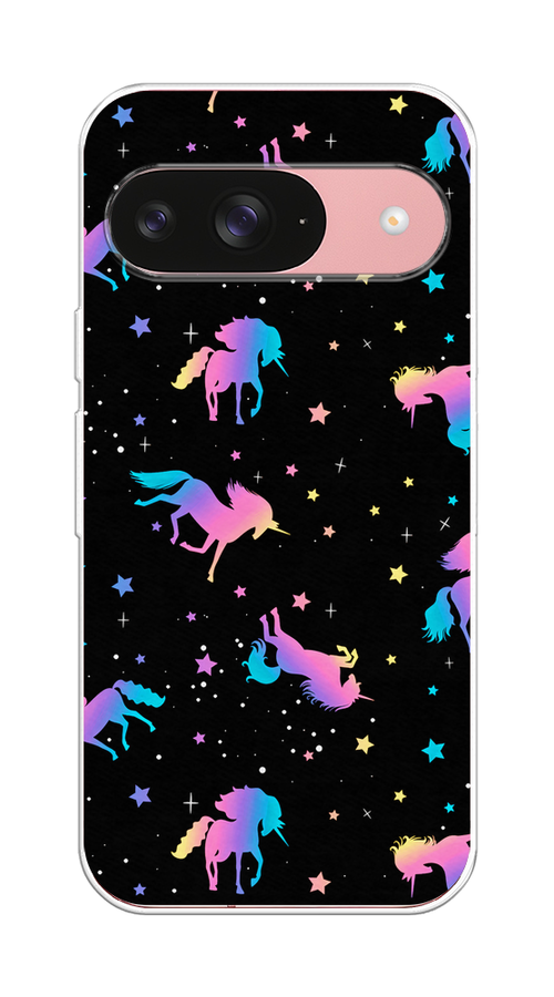 

Чехол на Google Pixel 9 "Единороги градиент", Черный;розовый;голубой, 271950-1