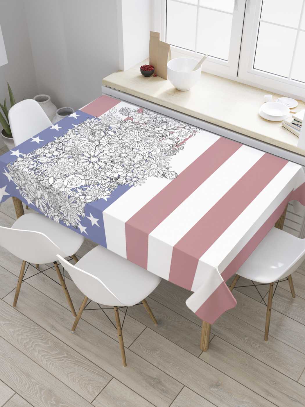 

Скатерть прямоугольная JoyArty "Цветочная америка" из сатена, 180x145 см, Белый, Цветочная америка