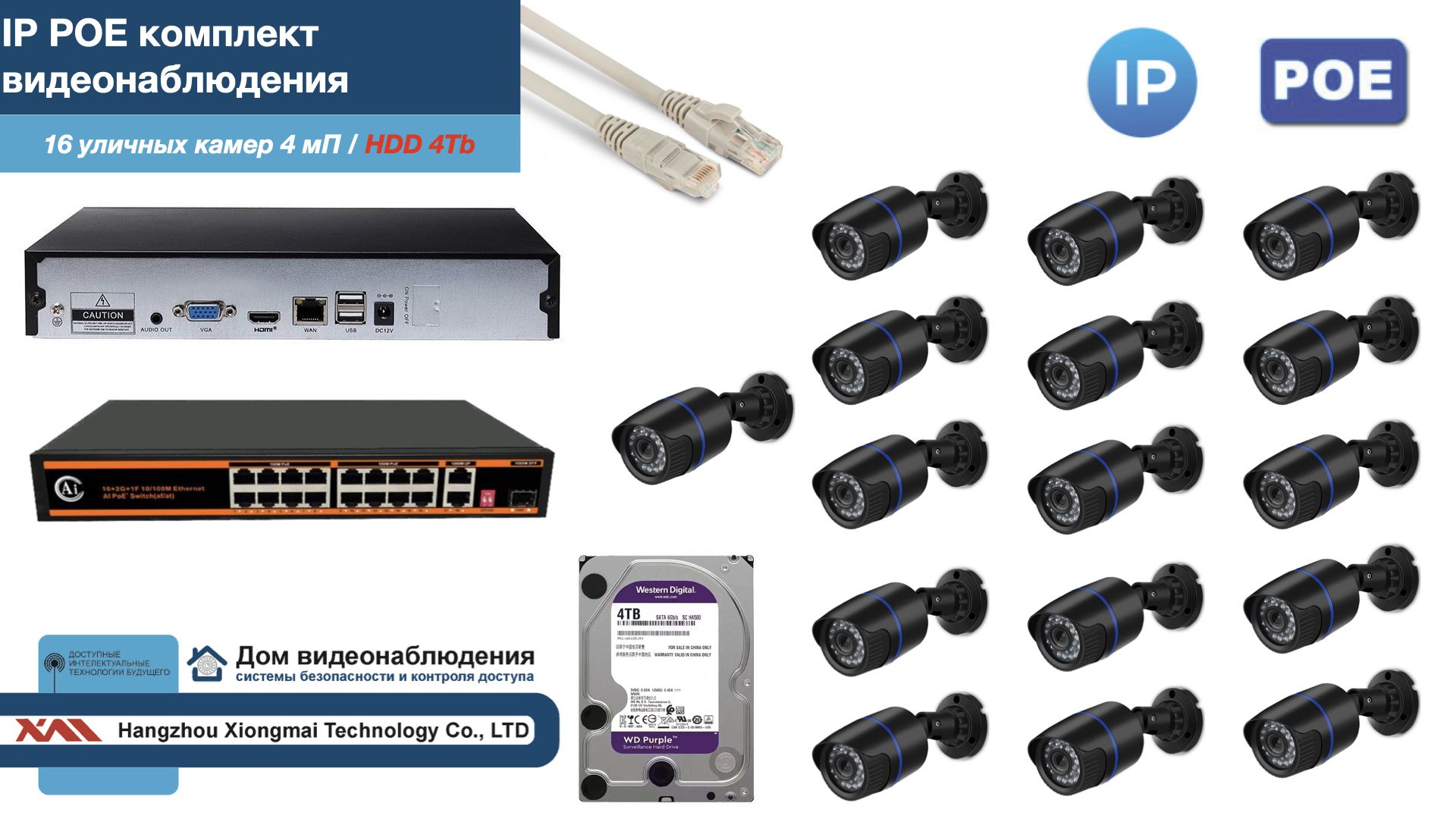 

Полный IP POE комплект видеонаблюдения на 16 камер (KIT16IPPOE100B4MP-HDD4Tb), Черный, IPPOEKITCCTVDOMHDD4Tb-U