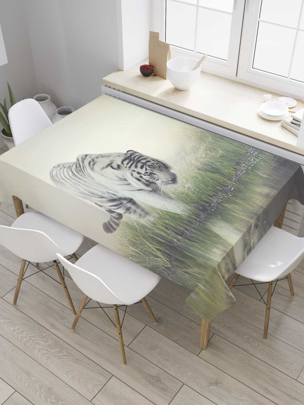 

Скатерть прямоугольная JoyArty "Тигр у реки" из сатена, 180x145 см, Серый, Тигр у реки