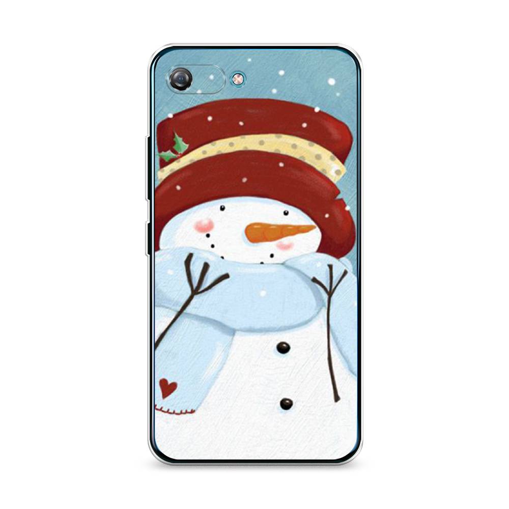 

Чехол на Itel A25 "Застенчивый снеговик", Голубой;белый;красный, 3200250-5