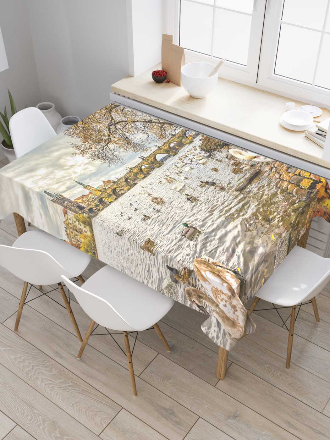 

Скатерть прямоугольная JoyArty "Лебединая стая на реке" из оксфорда, 180x145 см, Коричневый, Лебединая стая на реке