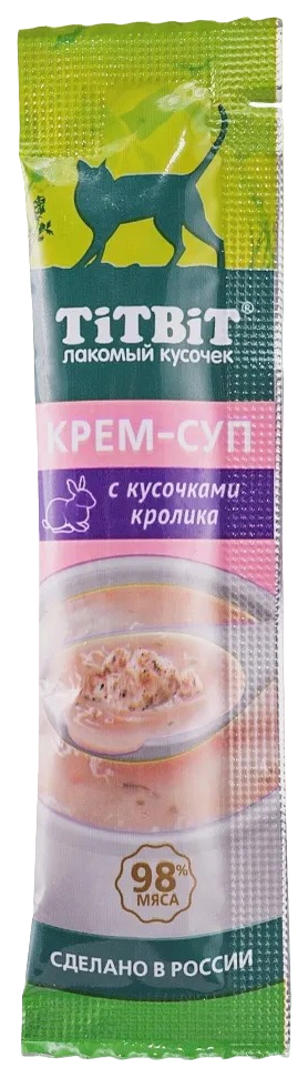 Лакомство для кошек TiTBiT Крем-суп, с кусочками кролика, 10 г, 16 шт
