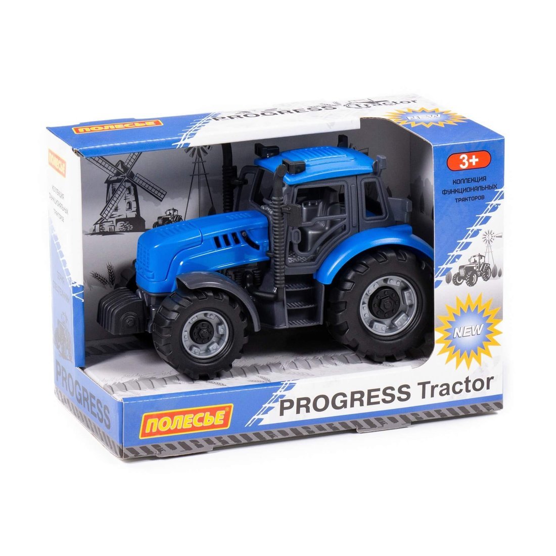 Трактор Полесье Прогресс инерционный, синий, 91215 полесье трактор прогресс с прицепом цистерной